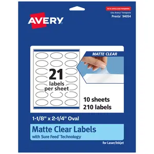Avery Matte Clear Labels,  1-1/8" x 2-1/4" Oval