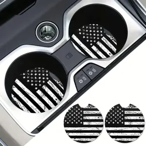 American Flag Pattern Car Coaster, 2 Counts/set Round Anti Slip Car Cup Holder Mat, Fashion Car Cup Holder Decoration, Universal Car Interior Accessories, Car Auto Accessory