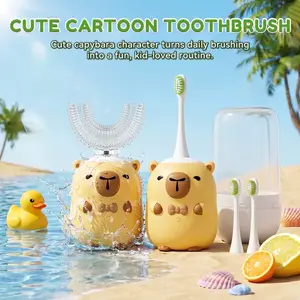 Kids Electric Toothbrush U Shaped - Cartoon Capybara with 6 Brush Heads Full Mouth Degree Cleaning Sonic Toddler Automatic Toothbrush with IPX7 Waterproof (Capybara 2-14 Years)
