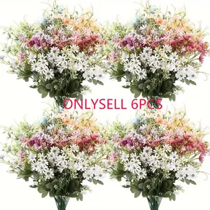 6 Bundles Wildflower Fake Daisies Outdoor Artificial Flowers UV Resistant Silk Wildflowers Unsorted Plastic Greenery Decorative Vase Floral Spring Home Decoration Plastic Faux Flowers
