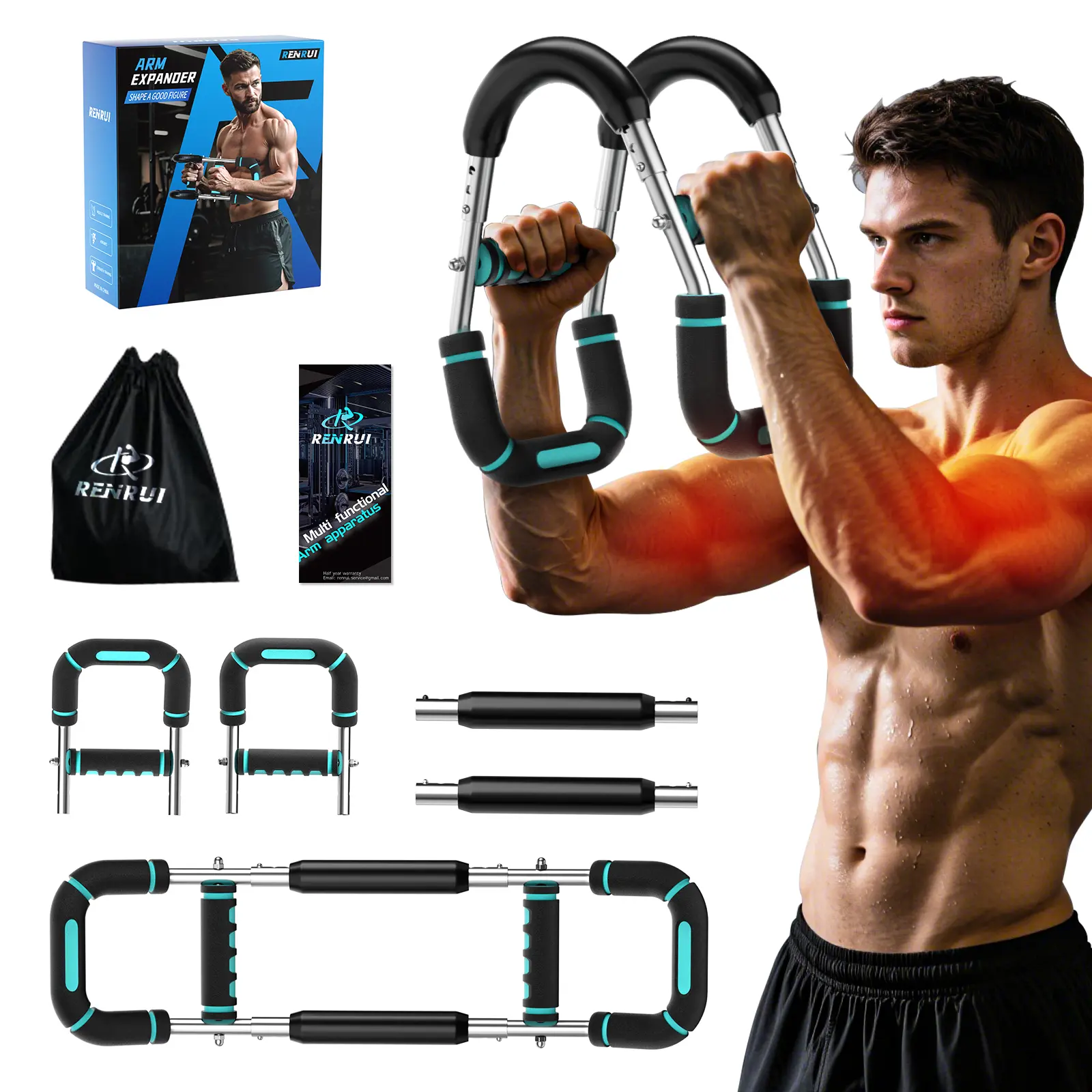 Twister Arm Trainer, Adjustable 5 Resistance Levels (40-130 lbs) Chest & Arm Workout Equipment for Men & Women, Ergonomic Home Gym Strength Trainer with Anti-Slip Handles & Carry Bag detachable design fitness