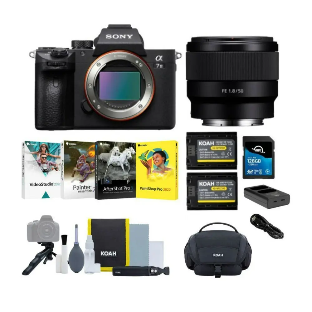Sony Alpha a7 III Mirrorless Digital Camera with FE 50mm f/1.8 Lens and Accessory Bundle