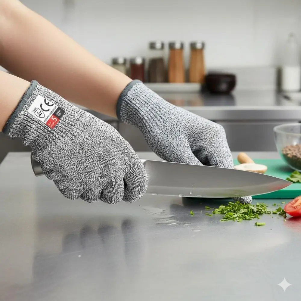 Anti-Slip Cut-Resistant Kitchen Gloves, Work Gloves, Durable Thickened Protective Gear for Cooking, Fish Processing, and Outdoor Tasks. Reinforced Anti-Tear Design, Breathable & Puncture-Proof for Safe Food Prep, Fishing, and Cutting.