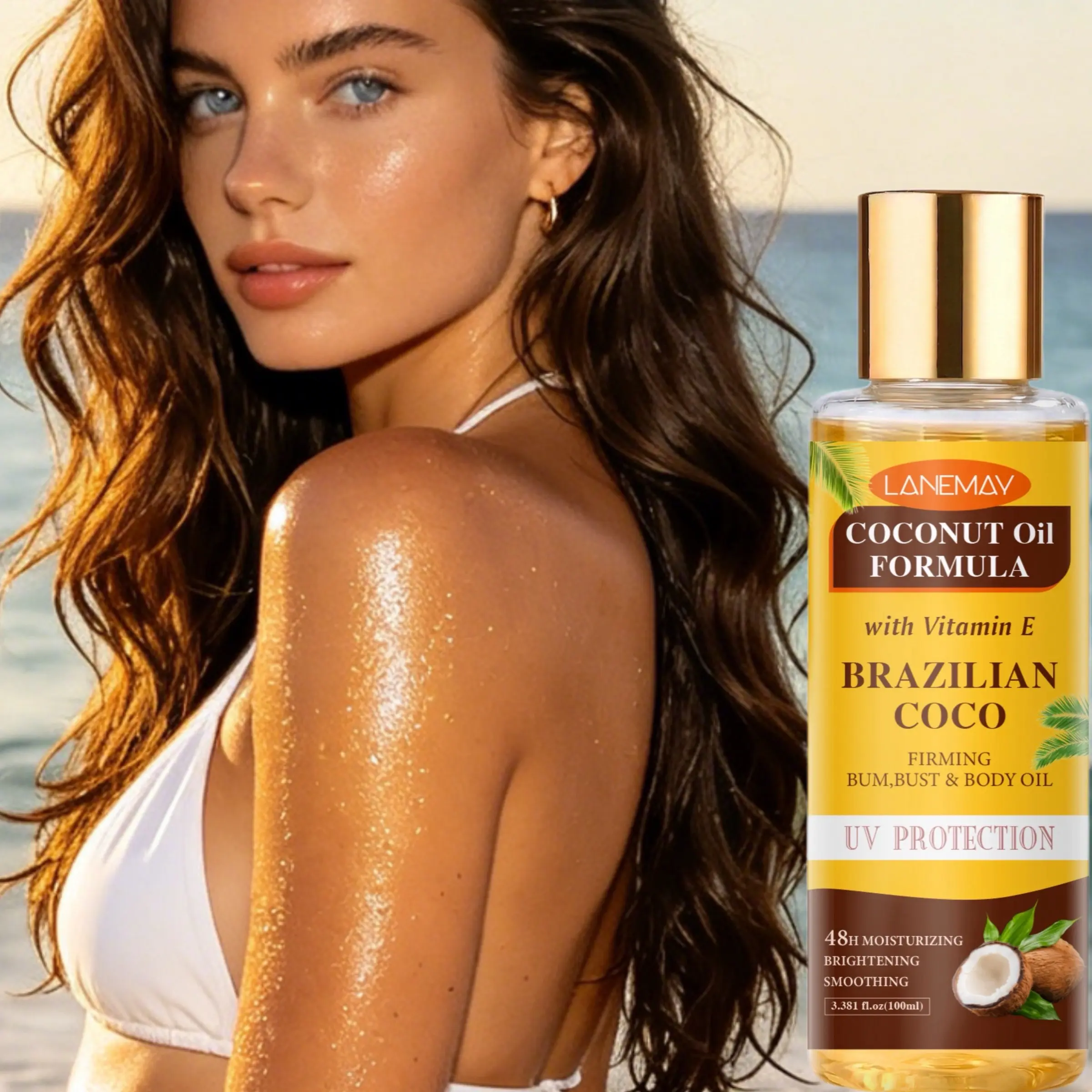 Summer New Coconut Skincare Massage Oil, Nourishing, Hydrating, UV Protection, Deep Hydration, Firming, Even Skin Tone, 100ML Moisturizing Body Oil, Moisture, Body Oil Moisturizer