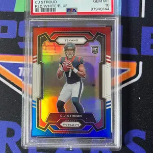 CJ STROUD Psa 2023 PANINI PRIZM RED WHITE BLUE ROOKIE 10