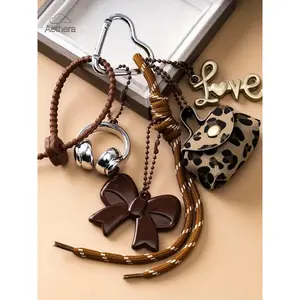 Women's Cartoon-Themed 3D Headphone & Leopard Purse Charm Keychain, Gift, Headphone Pendant Accessory for Keys, Bags & Backpacks, Charm for Purse, Bag Decoration, Decorative Keychain Lanyard