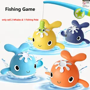 Magnet Fishing Game Bath Toy for Boys Girls, Fun Fishing Game Kids Bathtub Water Shower Pool Toys, 2 Swimming Wind-Up Whales & 1 Fishing Pole, Gifts for Kids