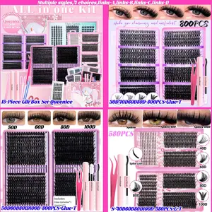 15-Piece Gift Box Set: Lash Clusters, Volume Lash Clusters, Lashes Clusters, Individual Eyelash Set, Large Capacity, mixed 50D/60D options, Ultra-thick & dense style, soft lightweight, Includes glue, 2 tweezers, 2 brushes, Eyelash Extensions