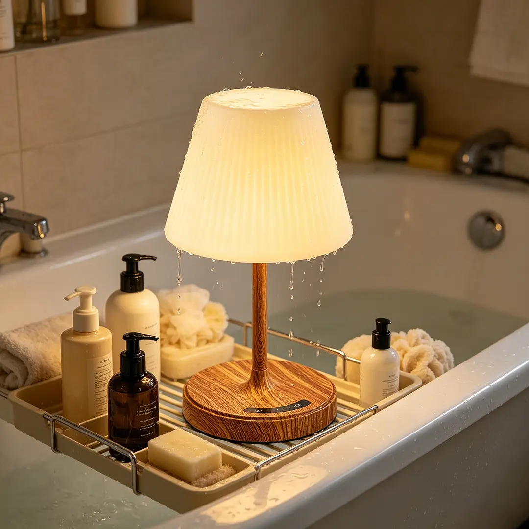 IP54 Shower Lamp Waterproof, Rechargeable Shower Lights for Inside Shower, Cordless Shower Light, Stepless Dimming LED Table Lamp for Bathroom Bathtub Patio Outdoor