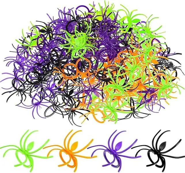 Halloween Fall Gift Halloween Spider Rings Bulk, Plastic Spider Toy Rings for Kids, Trick or Treat Bag Fillers, Classroom Rewards, Party Favors, Halloween Party Supplies