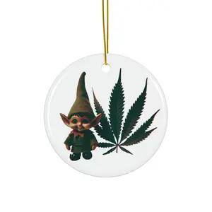 Elf and Leaf Ceramic Ornament, Christmas Decoration, Holiday Decor, Tree Ornament, Festive Hanging, Xmas Gift