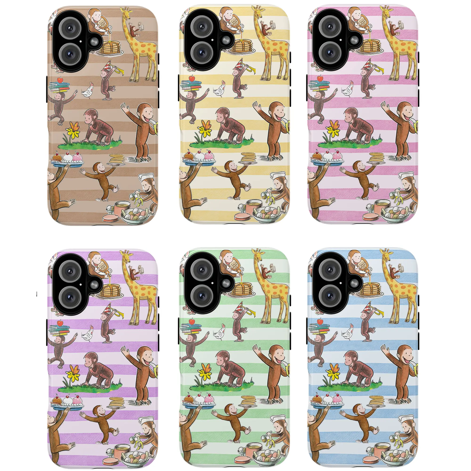 Cute Cartoon Monkey Tough Phone Case, Curious Geogree Phonecover – Colorful Striped Curious George Design for Kids and Animal Lovers, childhood, cute, protective