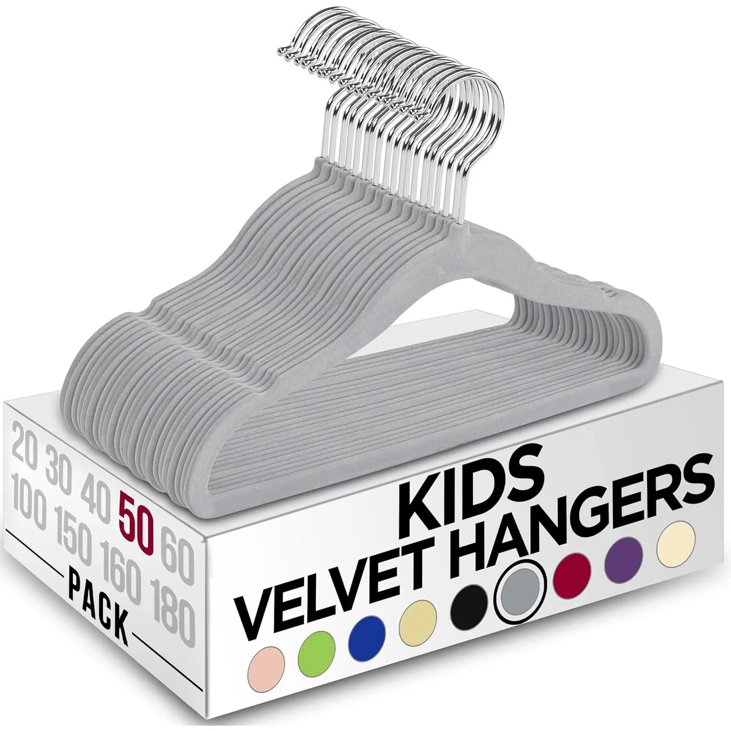 Kids hangers velvet (50 pack) - 11 inch durable baby hangers for closet - perfect for toddler & non slip for everyday use (grey)