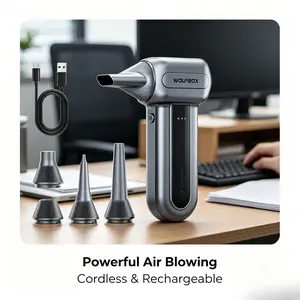 WOLFBOX MF60 and MF70 Compressed Air Duster, 110000RPM Super Power Electric Air Duster, 3-Speed Adjustable Rechargeable Cordless Air Blower with Fast Charging for PC Keyboard Cleaning, Car, Home, Gray - Summer Sale