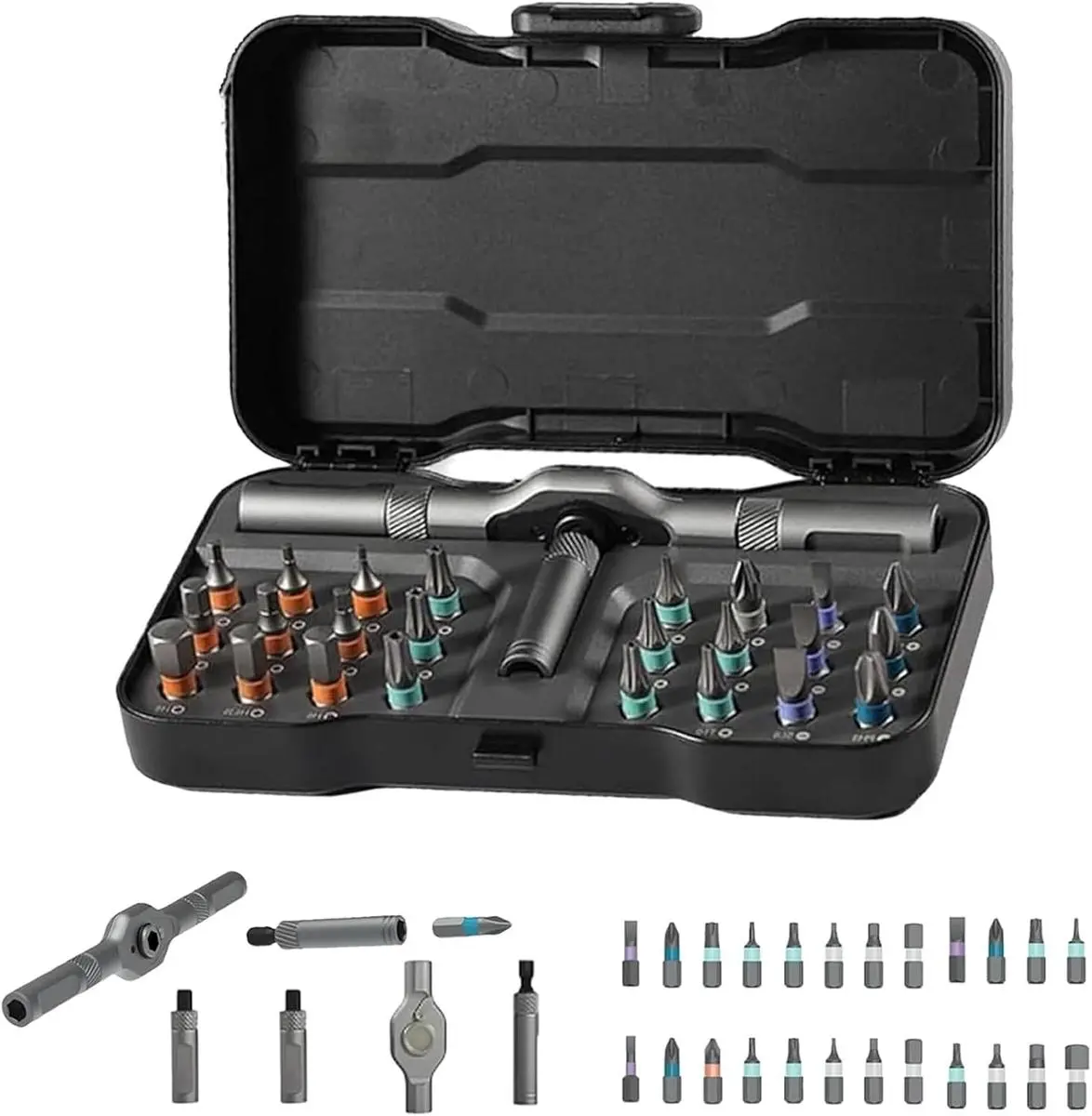 24 in 1 Dly Screwdriver Set Magnetic Compact and Portable Ratchet Screwdriver, Mini Screwdriver Set, Ratcheting Allen Wrench Set, Removable Self-Assembly Precisio for Pc Mobile Bicycle (Black) repair work autorepair kit Tool Set with Case