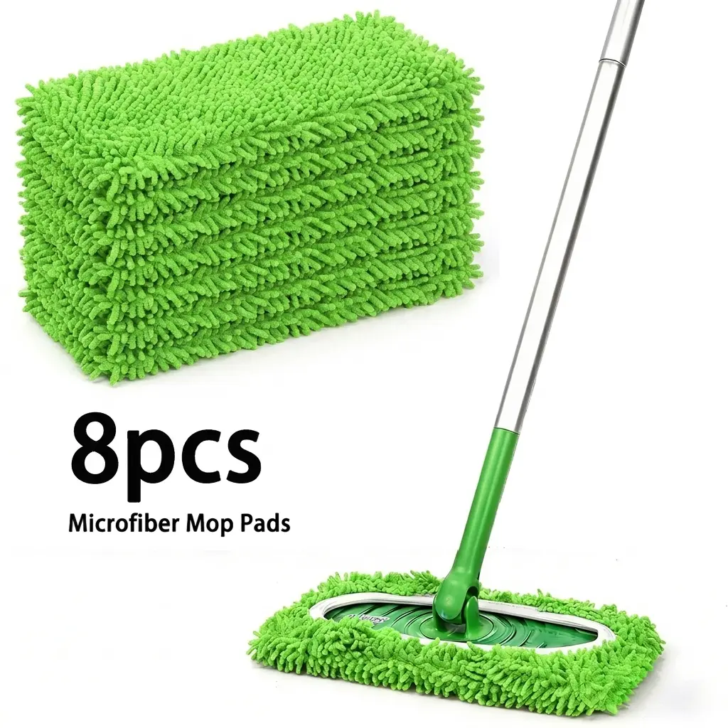 8-Pack Synthetic Microfiber Mop Refill Pads, 10"-12" Flat Replacements, Reusable Washable Dry & Wet Options for Hardwood, Tile Floors & Cleaning My Room (Compatible with Flat Sweepers)