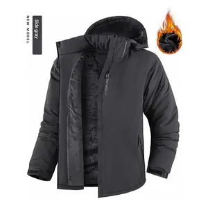Outdoor Windproof Waterproof Plus Size Mountaineering Jacket Winter Fleece Thick Warm Softshell Coat Men's Cotton Jacket Side Grey Thermal Lined Outerwear