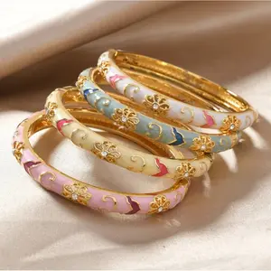 Enamel Open Bangle Bracelet for Women Palace Style Chinese Jingtailan Inspired Fashion Jewelry with Cloud Brocade Design