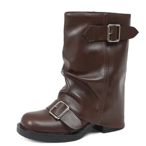Women's Retro Round Toe Buckle Strap Cuffed Cowboy Ankle Boots Low Heels Stylish Vintage Look Comfortable Everyday Wear Versatile & Stylish
