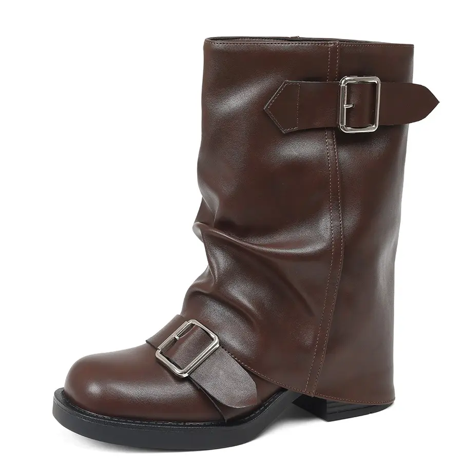 Women's Classic Retro Round Toe Buckle Strap Cuffed Cowboy Ankle Booties - Low Heels, Vintage Shoes for Women, Casual Comfortable Everyday Footwear, Walking Shoes, Fashion Apparel, Comfortable Heels, Chic, Casual Wear