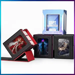 Card Deck Box with Commander Display, Deck Case Holds 100+ Double-Sleeved Cards, Trading Card Storage Box Fits TCG/PTCG/Sports Cards with 2 Dividers and 1 Top Loader (Black)