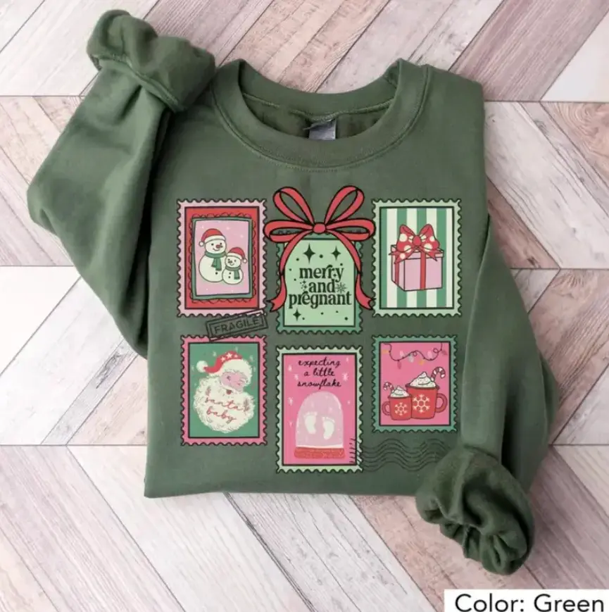 Merry And Pregnant Christmas Sweatshirt - Maternity Xmas Sweatshirt, Baby Shower Xmas Tee, Pregnancy Announcement Shirt, Gift For Mom To Be