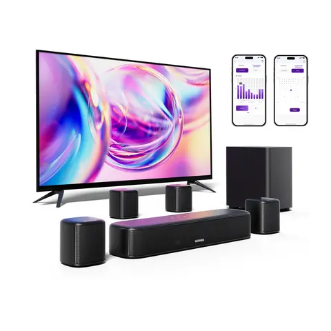 ULTIMEA Aura A40 7.1ch HD Surround Soundbar Audio System - 50-99W, 4 Wired Satellite Speakers, 4-in Subwoofer, Vocal Boost 13, Bluetooth 5.3, USB 2.0, Smart App & Remote Control, Wired Setup, Wall-Mountable for Small Rooms, TVs