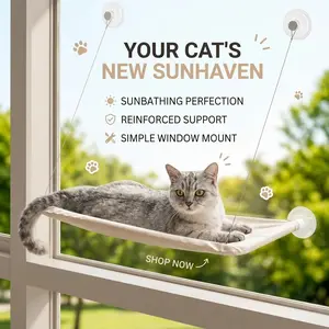 Folding cat hammock, suitable for windows, equipped with strong suction cups and sturdy metal frame, foldable and machine washable, ideal window habitat for cats and small dogs