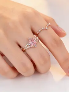2PCS exquisite synthetic zirconia ring set, featuring a princess crown style, sparkling and dazzling, suitable for women's daily wear or as a romantic holiday gift.