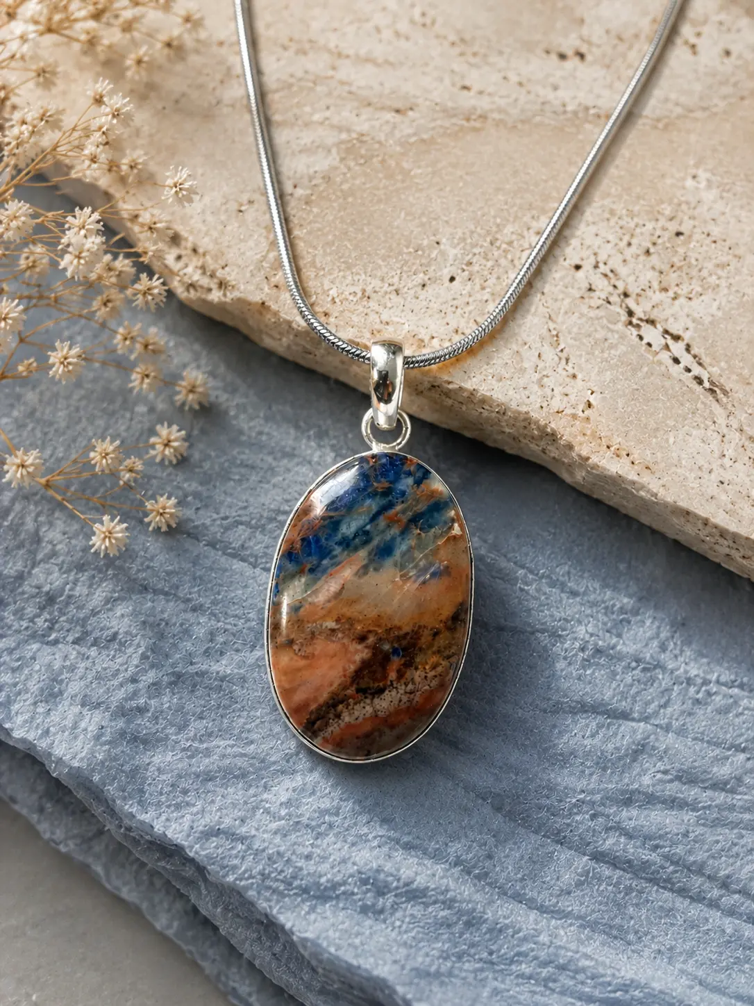 Handcrafted 1-of-a-Kind Sunset Sodalite Pendant, Deep Cobalt Blue Natural Gemstones, Ideal Gift for Jewelry Enthusiasts