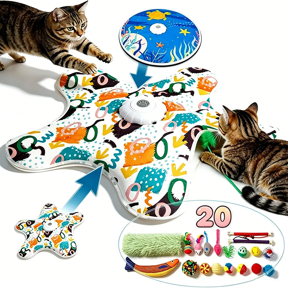 Interactive Unpredicatable Moving Feather Hunting Cat Toy 22-piece set Hide and Seek Rechargeable Cat toy Automatic Chargeable IUltra-Quiet Touch Activated Self Play Cat Exercise Toy for Adult Cats & Kittens breed #SummerSale