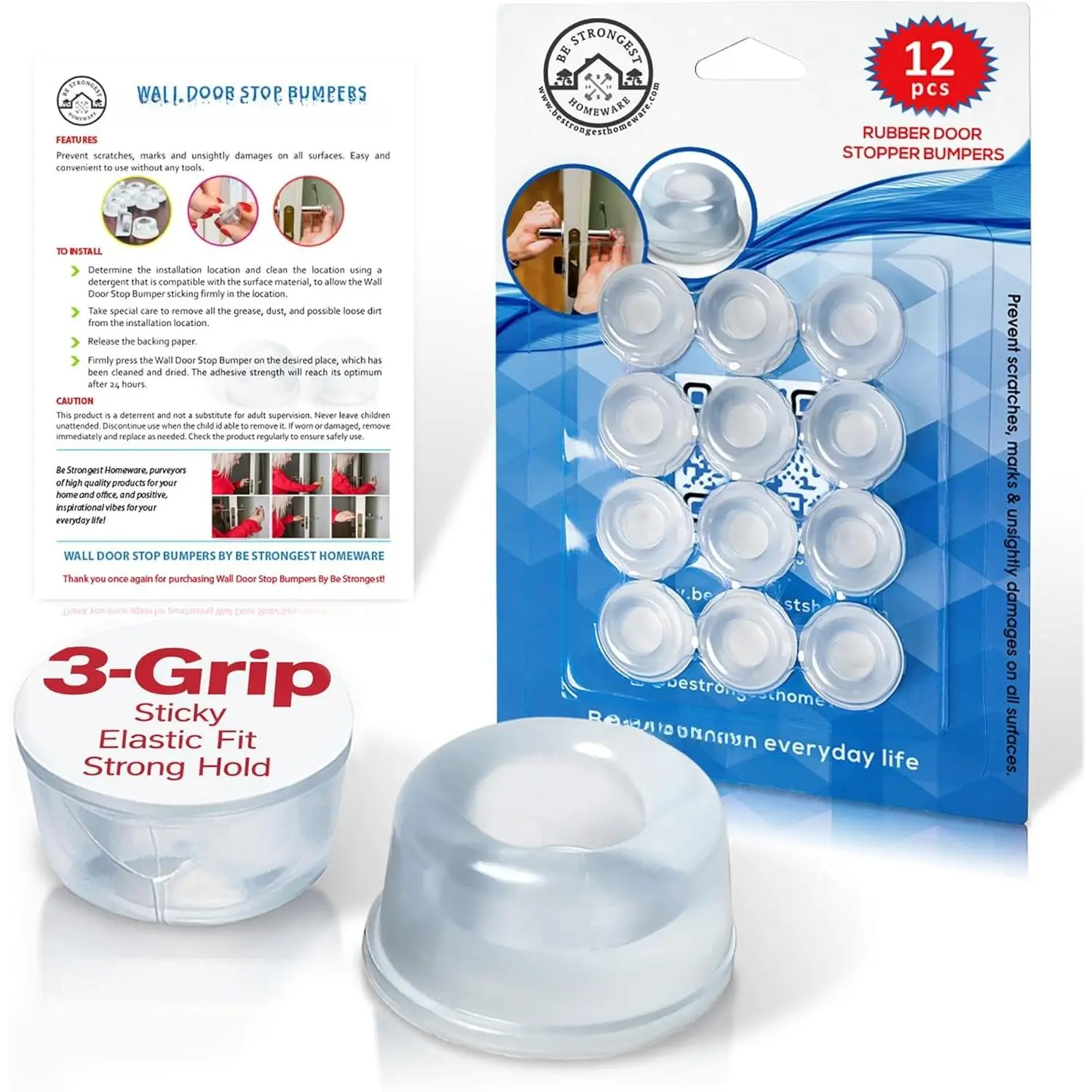 Door Bumper - Small Size Rubr Bumpers - Clear Door Stoppers for Wall - Wall Protector Clear Rubr Door Stop 12 in Pack - Shower Door Bumpers for Wall- Stick  Hard Bumpers for Walls Heavy Use (12)