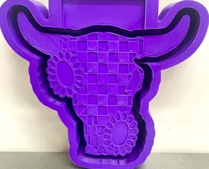 Checkered Concho Bull Skull Silicone Freshie Mold