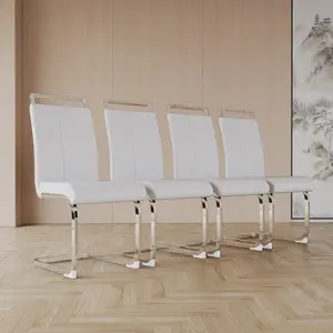 Modern Dining Chairs,PU Faux Leather High Back Upholstered Side Chair with C-shaped Tube Metal Legs for Dining Room Kitchen Vanity Patio Club Guest Office Chair room chair