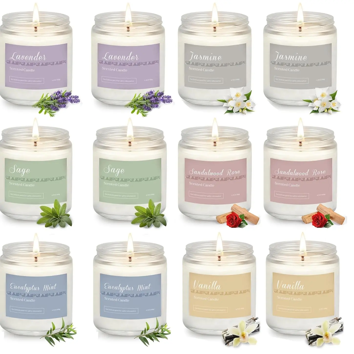 12-Pcs Natural Wax Wellness Aromatherapy Scented Candles Gift Set with Decorative Gift Box, Therapeutic Jar Design, Elegant Label, Multiple Scents (Vanilla, Lavender, Jasmine), Living Room & Bedroom All-Season Home Decor for Stress Relief