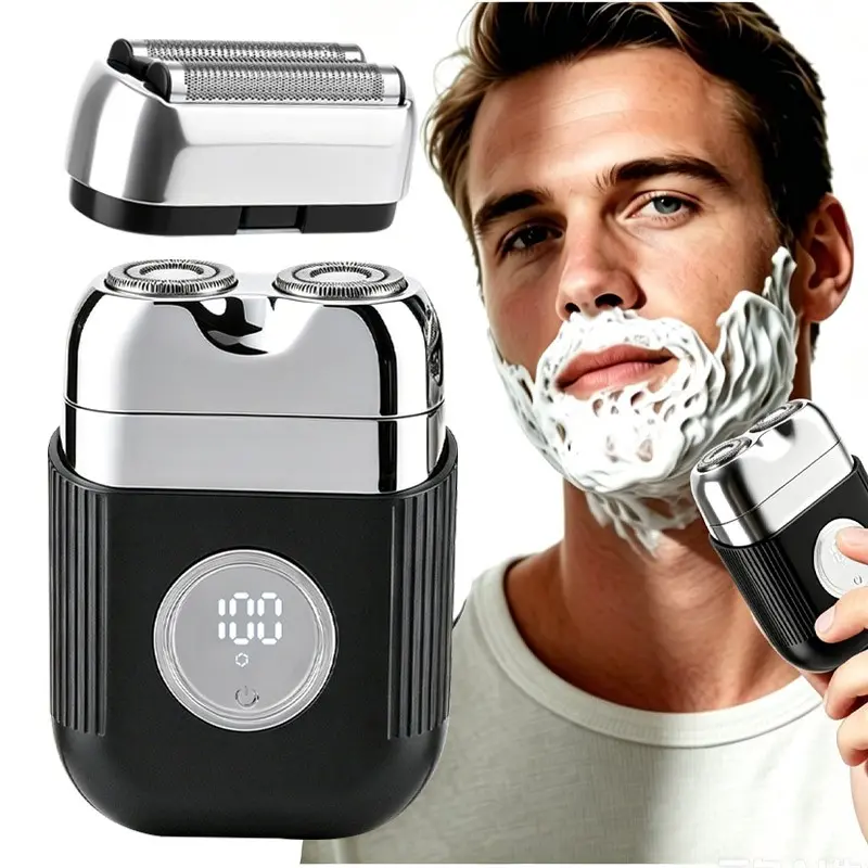 Men's Portable Mini Electric Beard Shaver, Cordless Rotary Shaver, Rechargeable Razor with Replaceable Heads, Dry & Wet Use, Ideal for Daily Grooming, Rechargeable Rotary Shavers