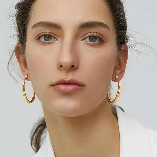 Earrings for Women, Native Big Earrings, Trendy 14K Gold Plated Large Open Hoops, Bold Statement Minimalist Big Gold Stud Hoops, Lightweight fashion ear jewelry, versatile daily outfit accessories to elevate your look