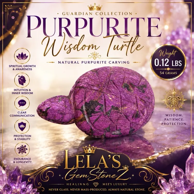 Lela's GemStoneZ Guardian Collection Purpurite Wisdom Turtle Natural Carving 0.12 lbs Spiritual Growth & Awareness Intuition Psychic Development Crystal Home purple rock shop unique