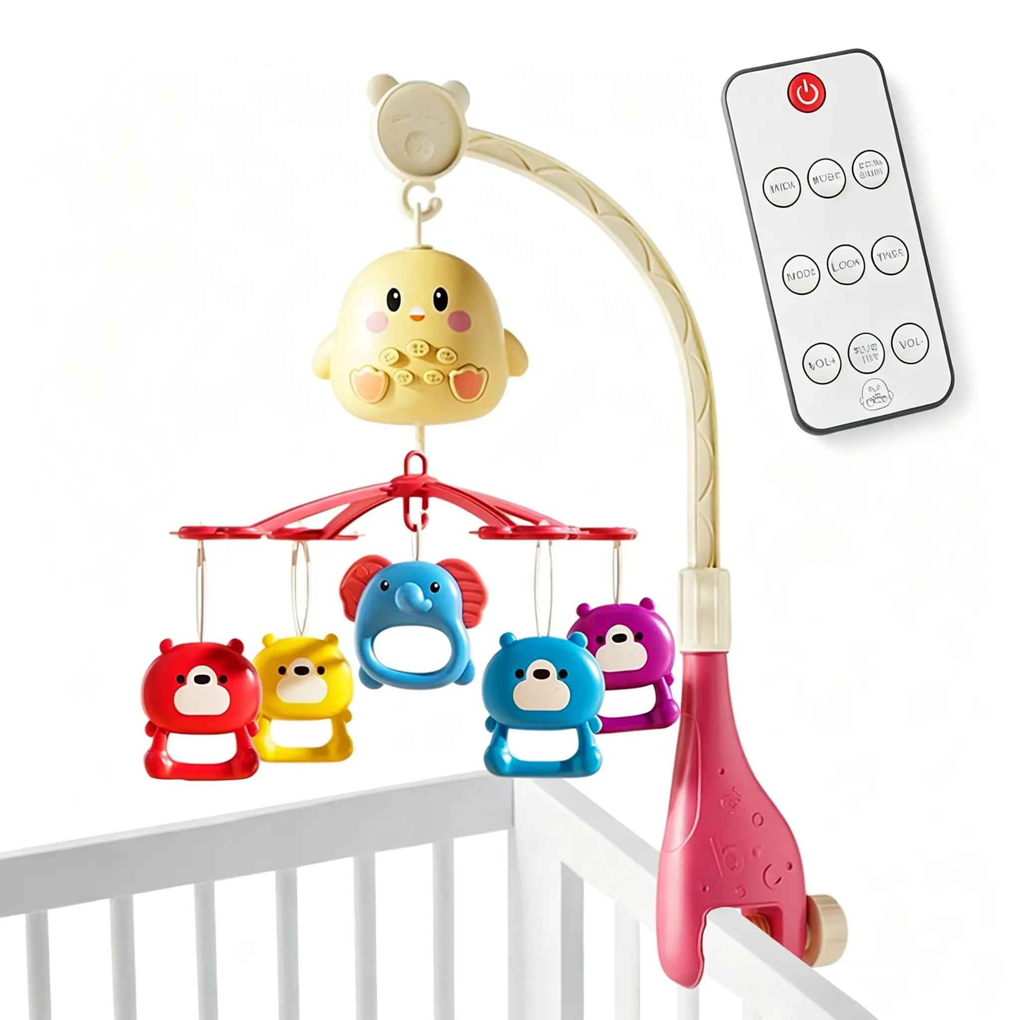 Mobiles for kid with Music and Lights, Soother Toy Rotating Gently,Nursery Mobile for Bassinets Toys Hanging Girls Boys, Pack and Play Space Portable Animal Mobile Hanger Arm Clip On Attachment