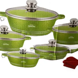 Royal Dessini Cookware Set 12 pcs Red Speckled Design with Lids and Oven Mitts Kitchenware Collection