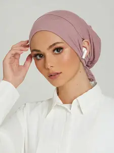 1PC Fashion Soft Solid Modal Jersey Tie-Up Inner Cap with Pierced Ears, Elegant Women's Ear-Pierced Undercap, Sun Protection Breathable Inner Headband, Suitable for Daily Hijab Turban Hijab Modesty For Muslim