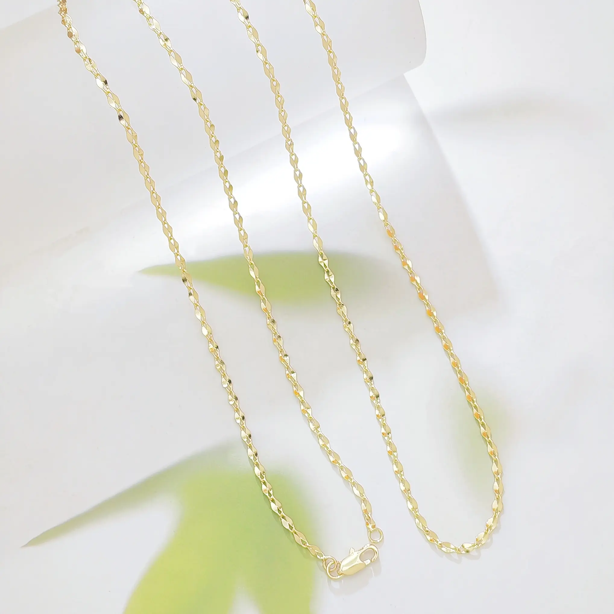 14K Gold Plated Copper Lip Chain Necklace for Women, Diamond Cut Shiny Flat Sequin Link Dainty Adjustable Chain Necklace with Lobster Clasp, Minimalist Daily Wear Jewelry Gift