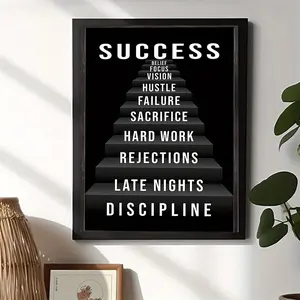 Room Decor 1pc Inspirational Success Staircase Canvas Art Print, Motivational Quotes Wall Decor for Home, Bedroom, Living Room, Office - Frameless 30.48x40.64 cm Poster, Trick-or-Treat, Christmas, Bathroom & Cafe, Canvas Art, Perfect for Room Decor