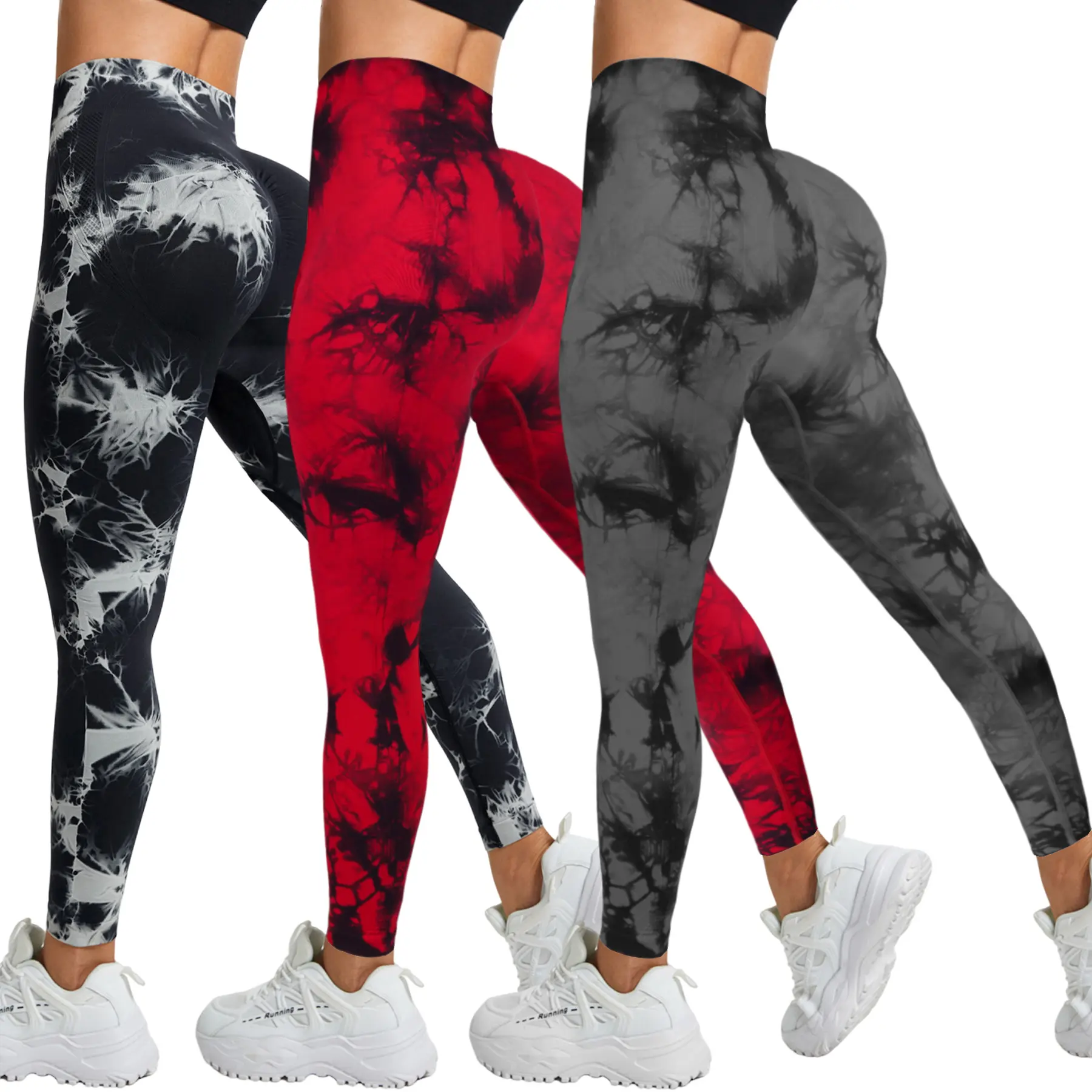 Women's 3 Pack Tie Dye Yoga Leggings, High Waisted Seamless Pants for Running with Tummy Control and Butt Lift, Quick Dry Fabric, S/M/L, Tie Dye Print, Yoga & Run, Everyday Active
