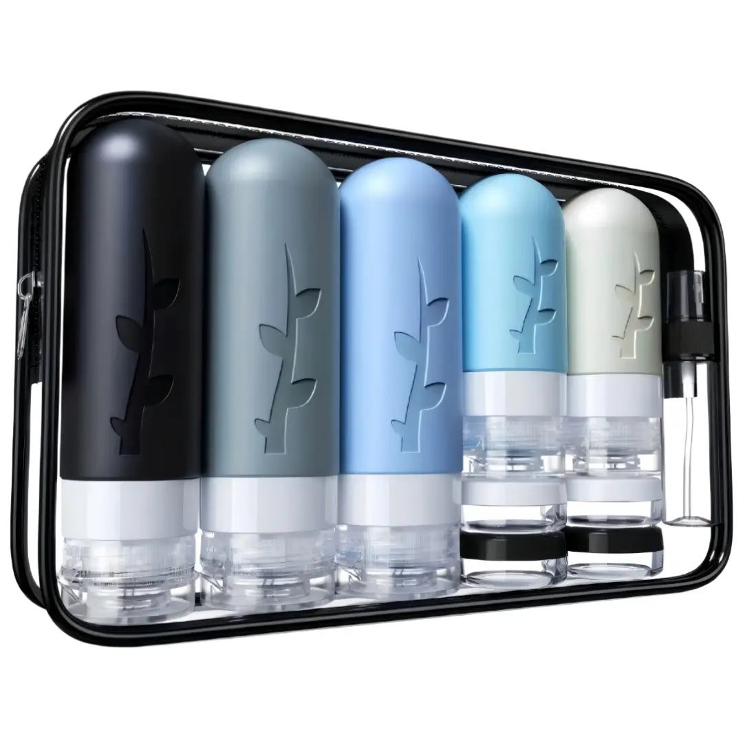 LMMAKE 1SET Silicone Travel Toiletry Bottles, Leak-Proof Compact Squeeze Containers, Spill-Proof for Trips, Gym & Daily Carry, Travel Accessories, Transparent