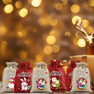 36pcs Christmas Drawstring Gift Bags, Xmas Wrapping Bags, Burlap Jute Bags for Presents, Holiday Party Favors, Best for Christmas