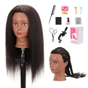 Mannequin Head Human Hair, Manikin Head with 100% Human Hair Cosmetology Doll Head for Hairdresser Practice Braiding Hair Styling with Table Clamp Stand and Tools (16 Inch) mannequin head