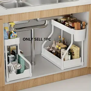 2-Tier Pull-Out Storage Rack, Adjustable Divider Drawer Organizer, Kitchen and Bathroom Storage Shelf, Dual Layer Utensil Holder, Countertop Storage Rack