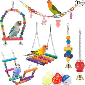 Bird Parakeet Toys - Swing Hanging Standing Chewing Hammock Climbing Ladder Bird Cage Colorful Toys Suitable for Budgerigar, Parakeet, Conure, Cockatiel, Mynah, Love Birds, Finches