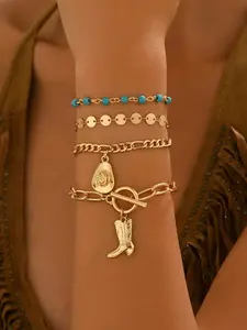 4pcs Vintage Western Cowgirl Handmade Chain Jewelry, Trendy Jewelry, Hat Boot Charms, Bracelet or Necklace, Women's Fashion Accessory, Fashion Cool Accessories